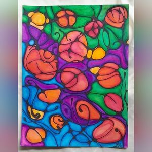 New, Handmade Mixed Media Abstract Art 9 x 12"